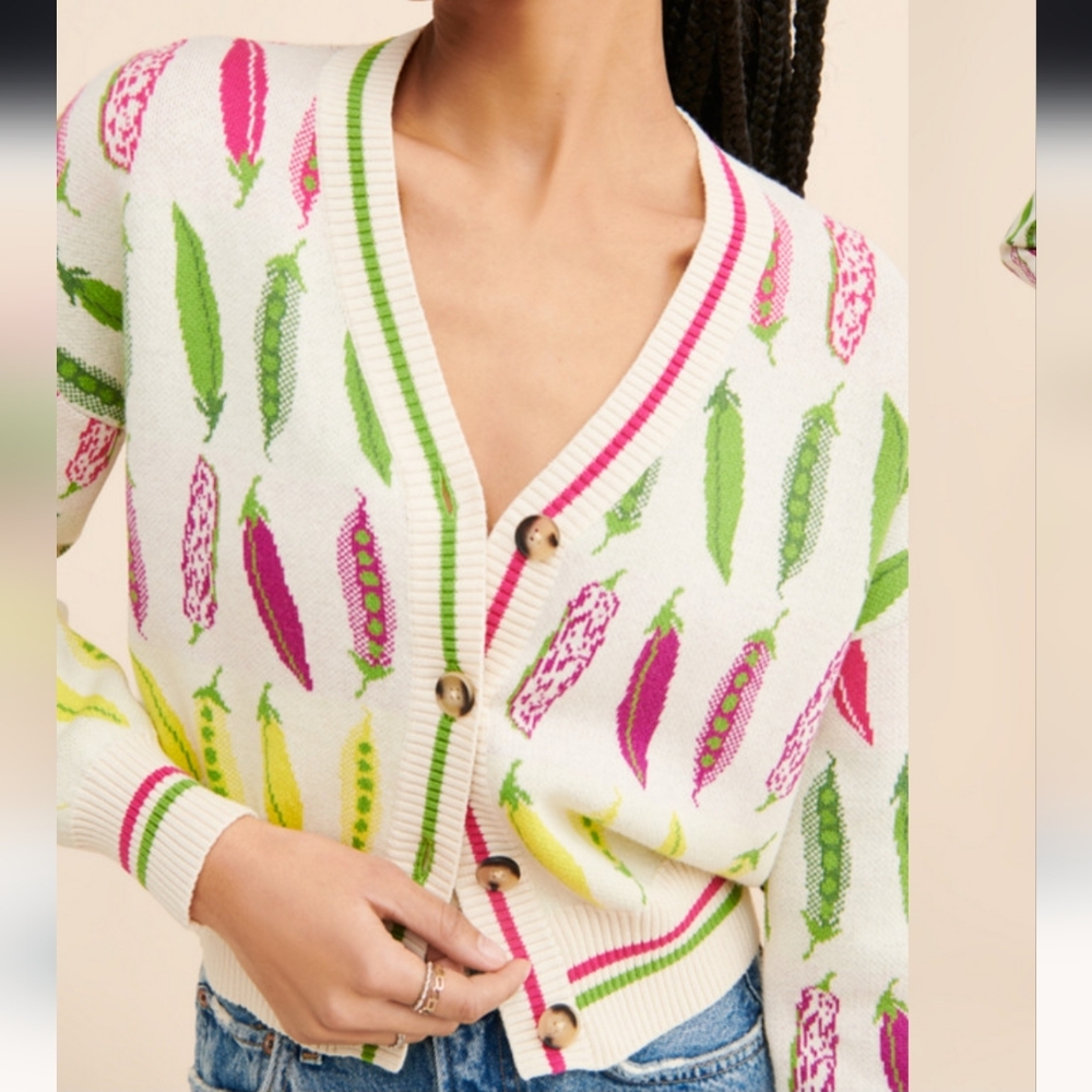 Rachel Antonoff Whimsical Vegetable Print Cardigan L - Picture 2 of 6
